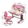 2Pcs/Set Girls/Boys Adjustable Student Writing Desk Chair Children's Study Desk Student Desk Child Home Writing Table Chair Set 6