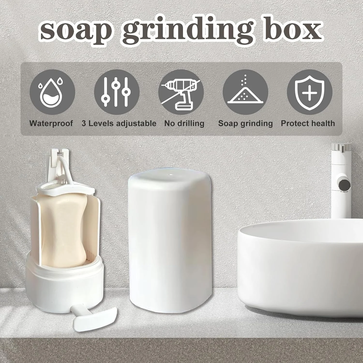 Wall-Mounted Soap Grinder for Bar Soap, No-Drill Soap Dispenser, Adjustable Bar Shredder for Bathroom, Kitchen, Travel