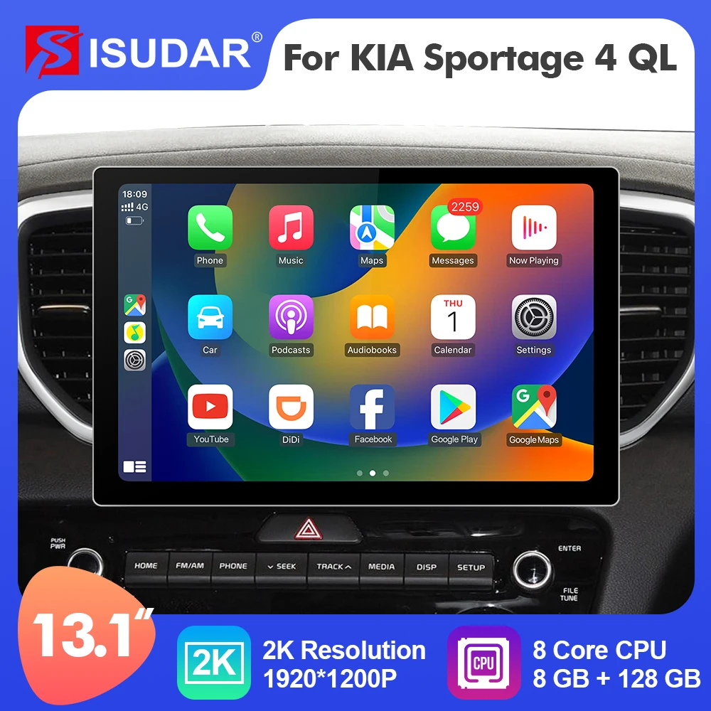 ISUDAR 13.1 Inch Android 12 Car Radio For KIA Sportage 4 QL 2018 2019 GPS  Autoradio Multimedia Player Stereo 4G Carplay auto