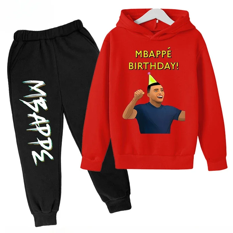 thumbnail image 1 of Conjunto de sudadera y pantalones con estampado de Mbappé para niños, primavera y otoño, ropa deportiva de 2 piezas para niños y niñas, ropa para niños, 1 of 5