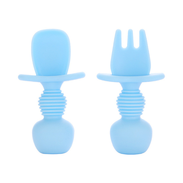 Grade Infant Mini Silicone Tableware Set Baby Soft Kitchen Accession Fork Spoon Kids Portable  Soild Color TeaSpoon
