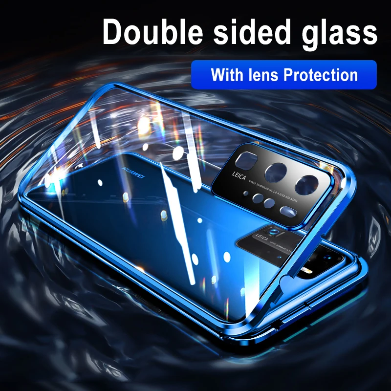 Funda magnética para Huawei P40 Lite 5G, protección completa de 360°,  parachoques de metal con parte delantera y trasera, cubierta abatible de  vidrio