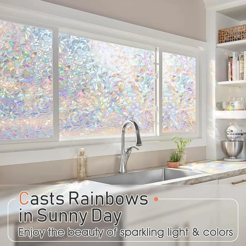 Frosted Anti Peeping Window Privacy Film Rainbow Window Clings 3D Decorative Stained Glass Windows Decals Static Cling