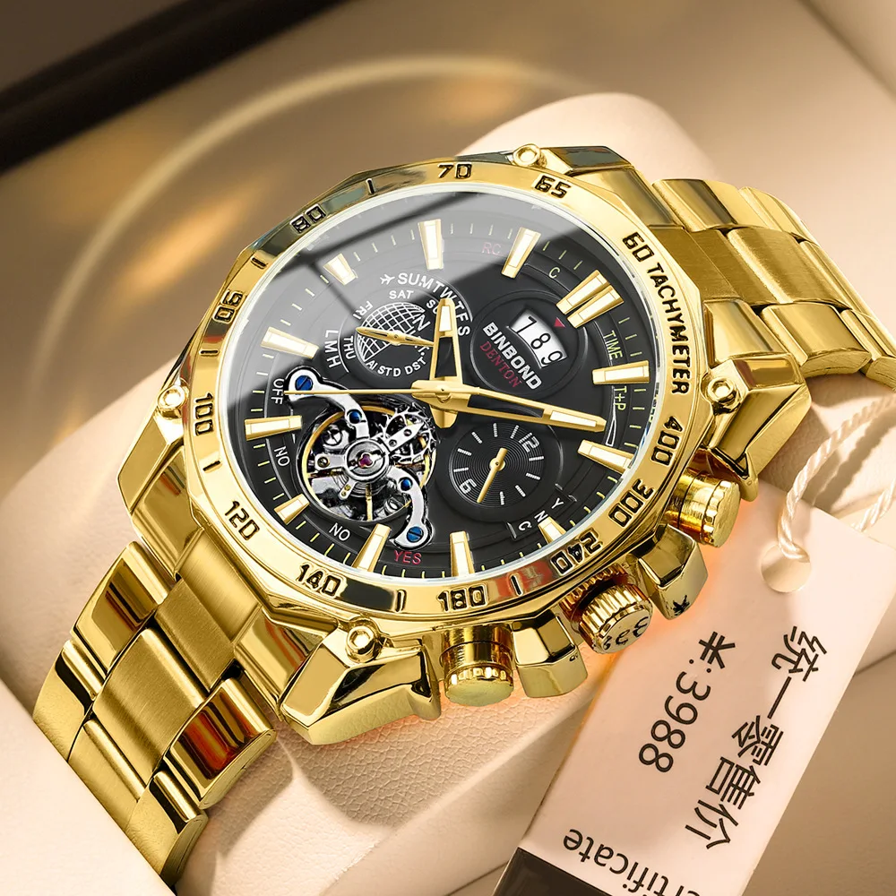 Free Shipping Gold Quartz Men's Watches Fashion Sports Wristwatch Date Luminous Male Clock Tourbillon Decoration Students' Watch golden flower style wall clock home living room dining room decorative clock metal handicraft wall decoration clock watch