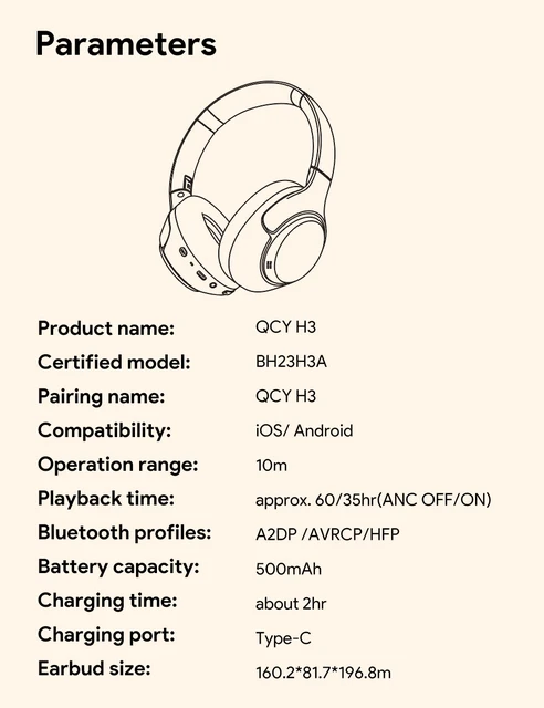 QCY-auriculares inalámbricos H3 ANC 43dB, cascos híbridos con cancelación  activa de ruido, Bluetooth 5,4