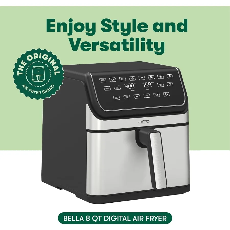 8 Qt Digital Air Fryer with TurboCrisp Technology for Large Family Meals Nonstick Cooking Basket and Crisping Tray for Even Bro 2