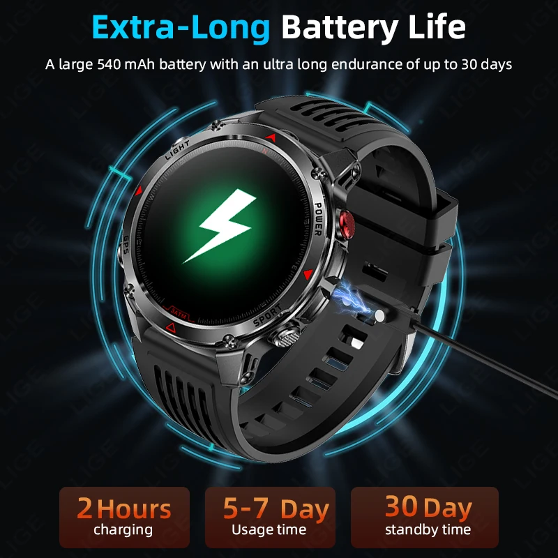 LIGE 2025 New Professional GPS Sport Smart Watch Outdoor RIDE Run Fitness Watches Compass Altimeter 3ATM Waterproof Bracelet Men