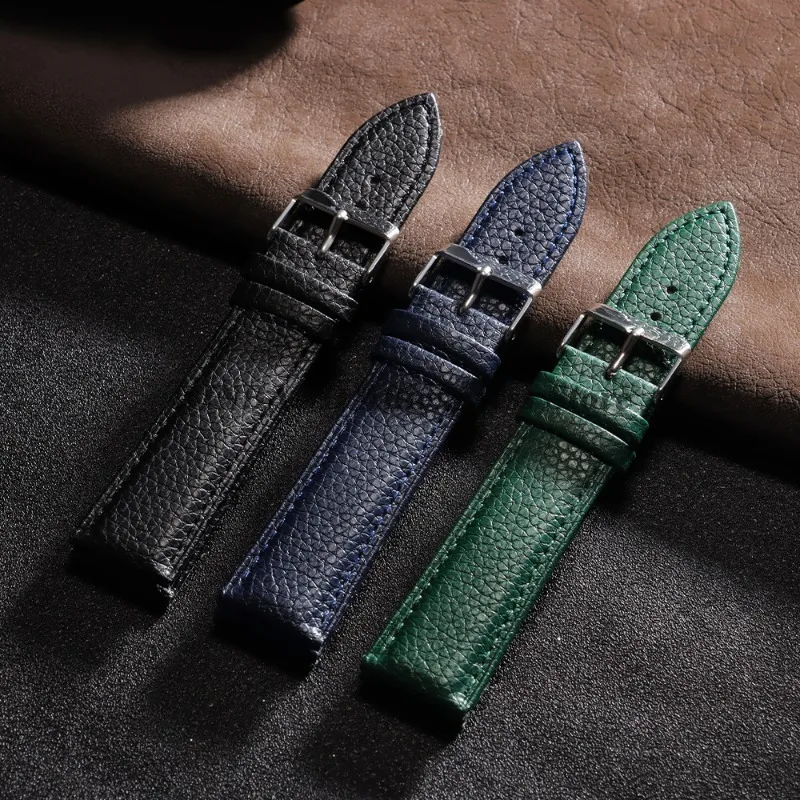 Litchi Pattern Leather Watch Band Bracelet - Stylish Replacement Wrist Strap