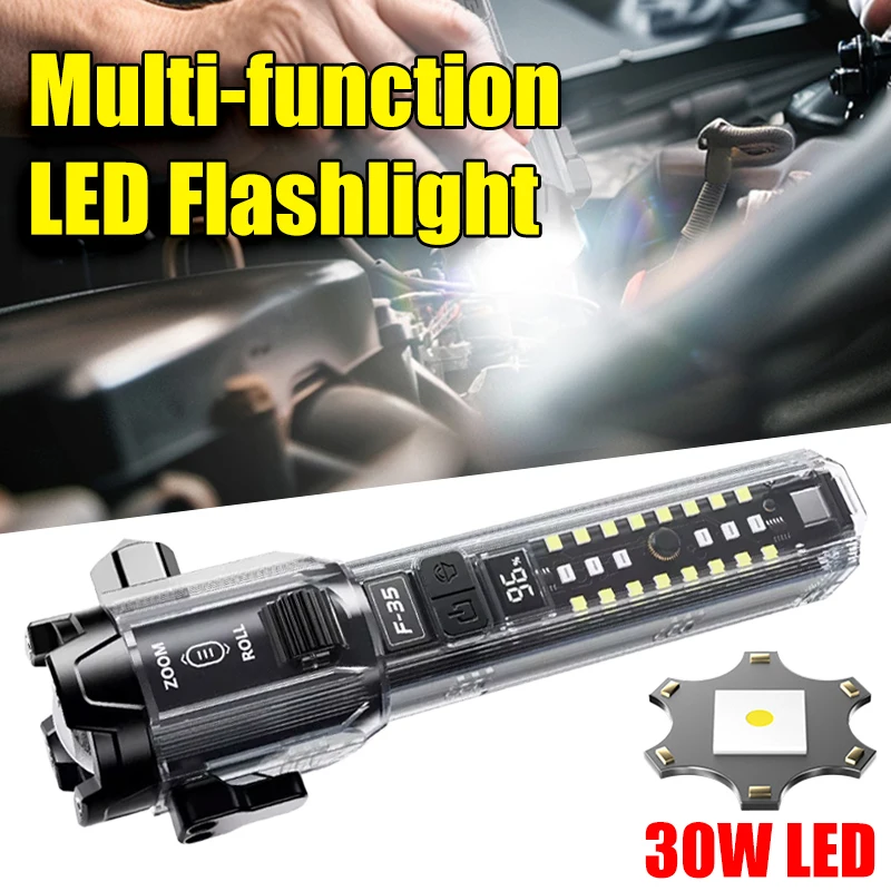 High Power LED Dual Light Source Flashlight Slide Zoom Emergency Tactical Torch Type-C Rechargeable Camping Rescue Lantern