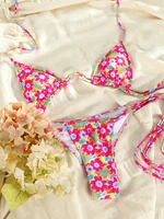 Rinabe Two Piece Swimsuit Women Ties Bikini Floral Printed Swimwear Micro Thongs Bathing Suit Beachwear Sexy Biquini