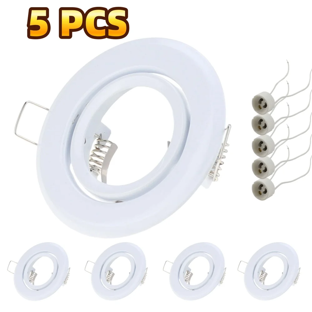 5 Pcs Round Recessed LED Ceiling Trim Ring with GU10 Lamp Base Halogen Bulb Luminaire Bracket LED Spotlight Frame Downlight