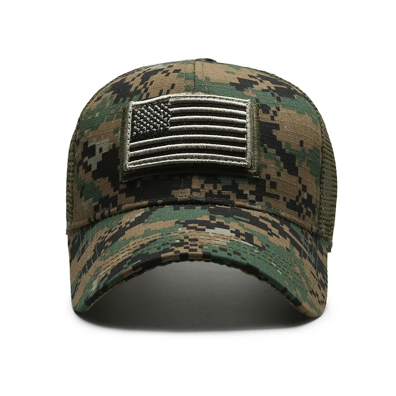 Gorra de béisbol de camuflaje con bandera americana para hombre, sombrero con visera ajustable y elegante, táctica transpirable para exteriores, Montañismo