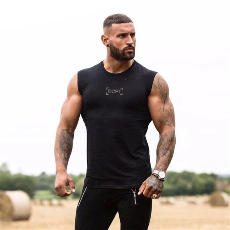 

Gym Workout Mens Cotton Sleeveless O-Neck Vest Running Clothing Fashion Sporting Casual Tank Top Bodybuilding Fitness Singlets