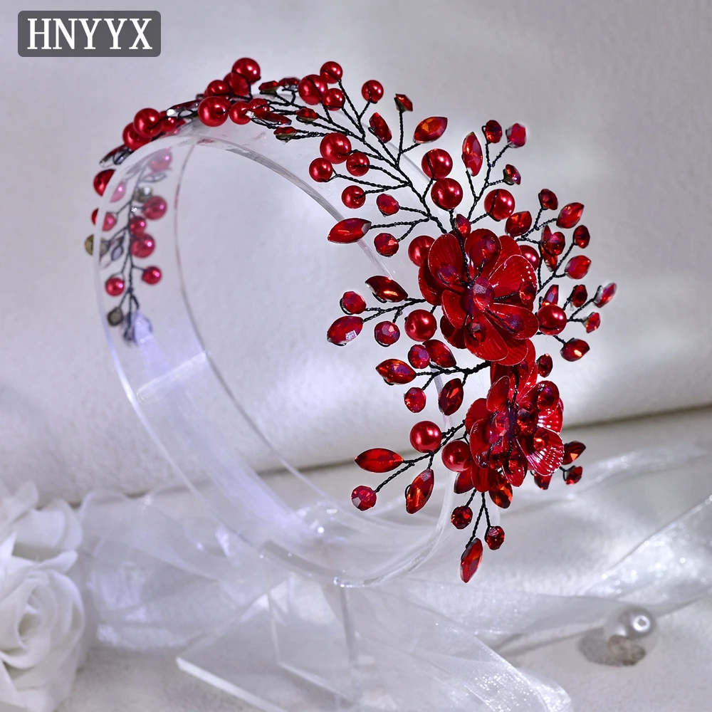 HNYYX Pearl Bridal Headband Fashion Handmade Alloy Flower Party Headpiece Red Crystal Wedding Ladies Hair Accessories A265 hair accessories,bridal hair accessories,crown headband