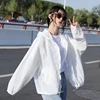 White Hooded Women's Summer Thin Loose Casual Cardigan Outerwear Polyester Fiber Long Sve Zipper Closure  Color