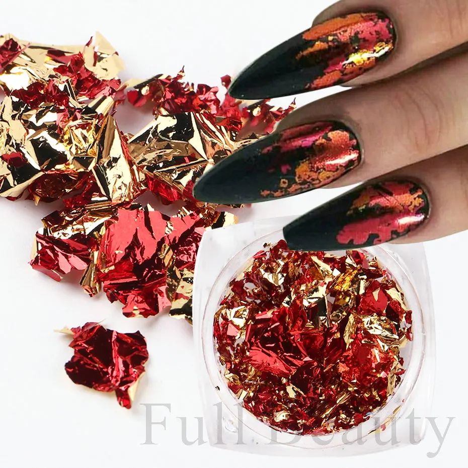 Aluminum Foil Sequins For Nail Gold Blue Irregular Flakes Paillette Chrome Nail Glitter Powder Manicure Summer Decoration NFS016