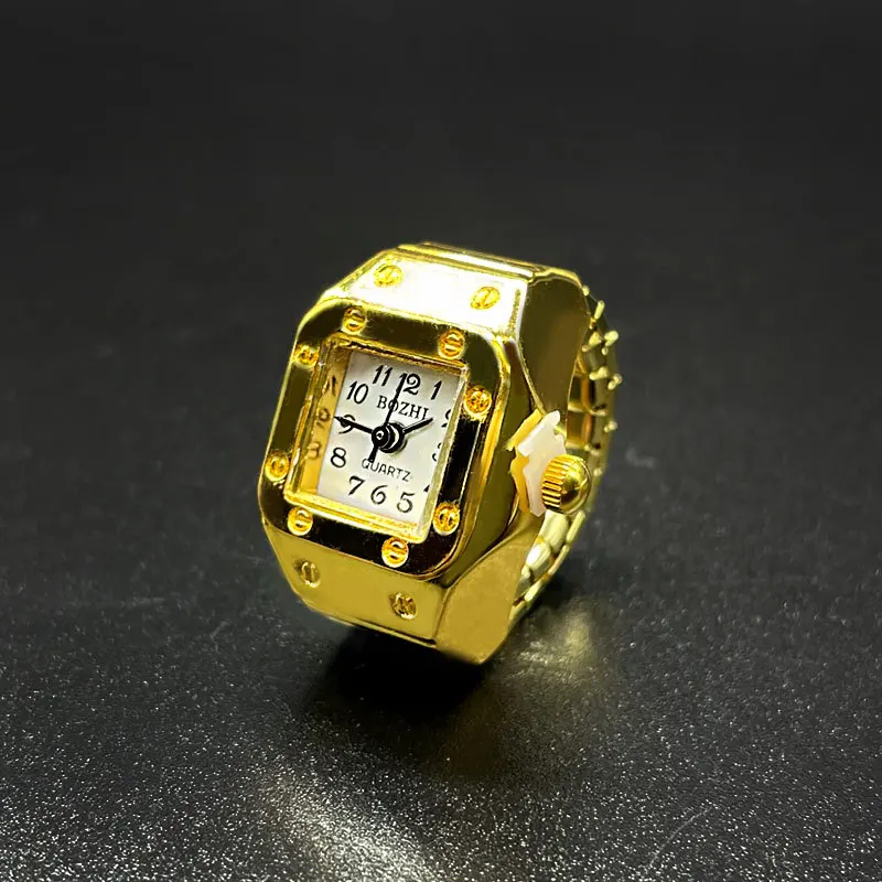 2025 Fashion Style Kiss Pink Style Jewelry Gold Pairing Mini Finger Square Round Dial Quartz Watch Gift Ring_voghion.com