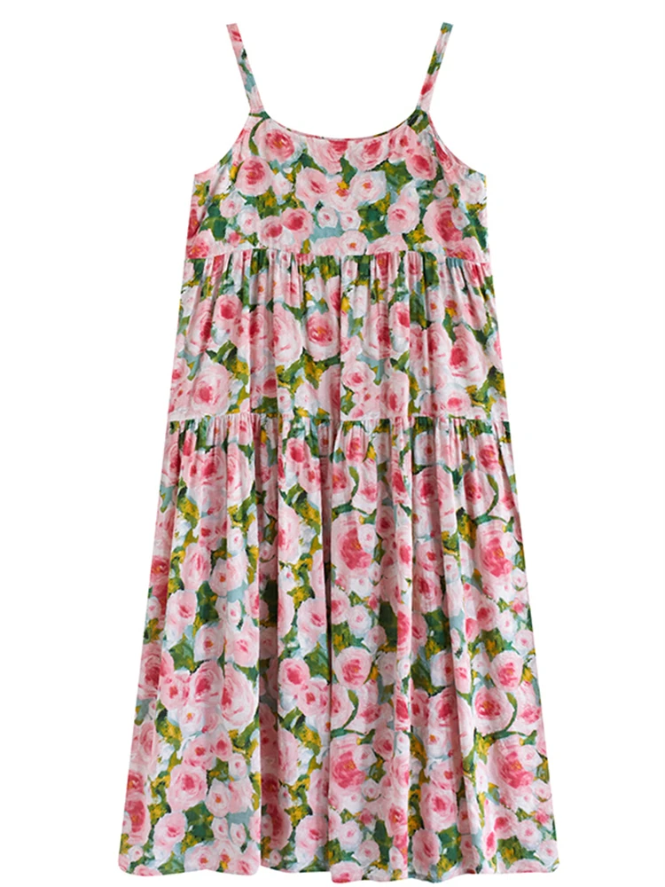 Cotton Vintage Sleeveless Spaghetti Strap Dresses For Women 2025 New Summer Casual Long Dress Holiday Beach Femme Robe Clothing