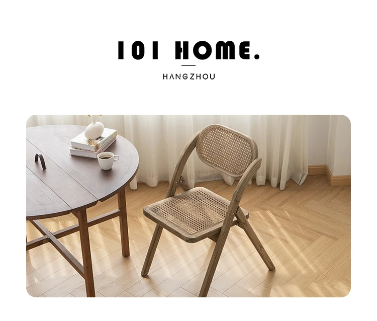 Description Picture 2 of itemDining Chairs Set Of 2 Retro Mid Century Kitchen Folding Dining Chairs Aesthetic Rattan Chaise Pliante Home Furniture