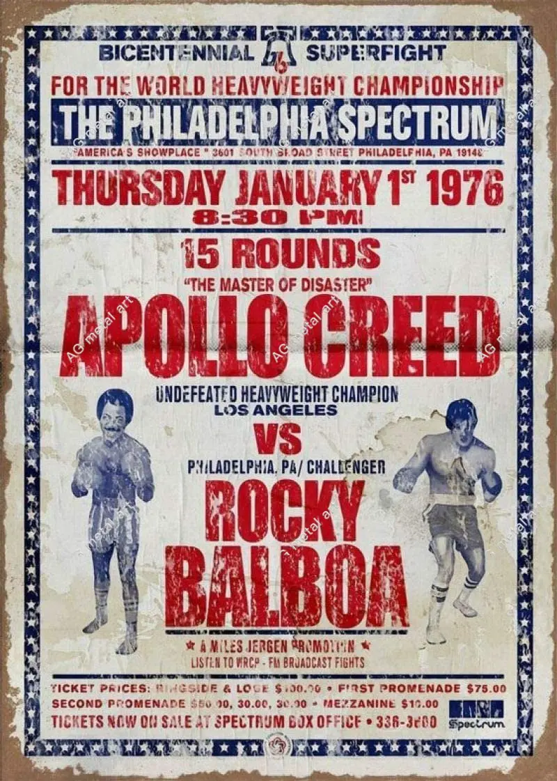 

Retro Metal Tin Sign Vintage Thursday January 1st 1976 Apollo Creed Vs Rocky Balboa Aluminum Sign for Home Coffee Wall Decor