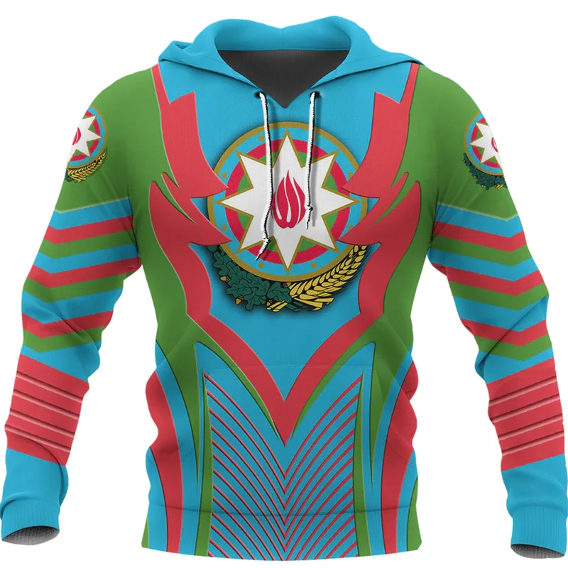 thumbnail image 1 of Sudadera con capucha con estampado 3D de la bandera de Azerbaiyán, con emblema nacional de Azerbaiyán, informal, transpirable, de gran tamaño, para uso diario, 1 of 4