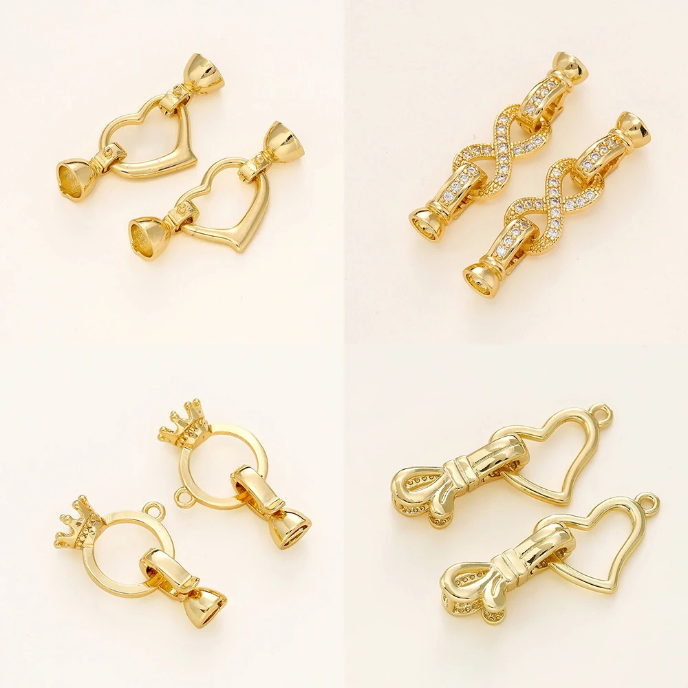 

2/4pcs/pack 14/18K Gold Plated Brass Decorative Connector Fastener Pearls Clasps for Handmade DIY Jewelry Making Accessories