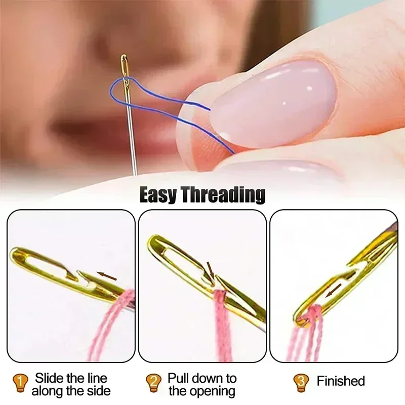 Description Picture 6 of item12/120Pcs Side Hole Blind Sewing Needles Stainless Steel Elderly Self Threading Needles Household DIY Beading Threading Needle