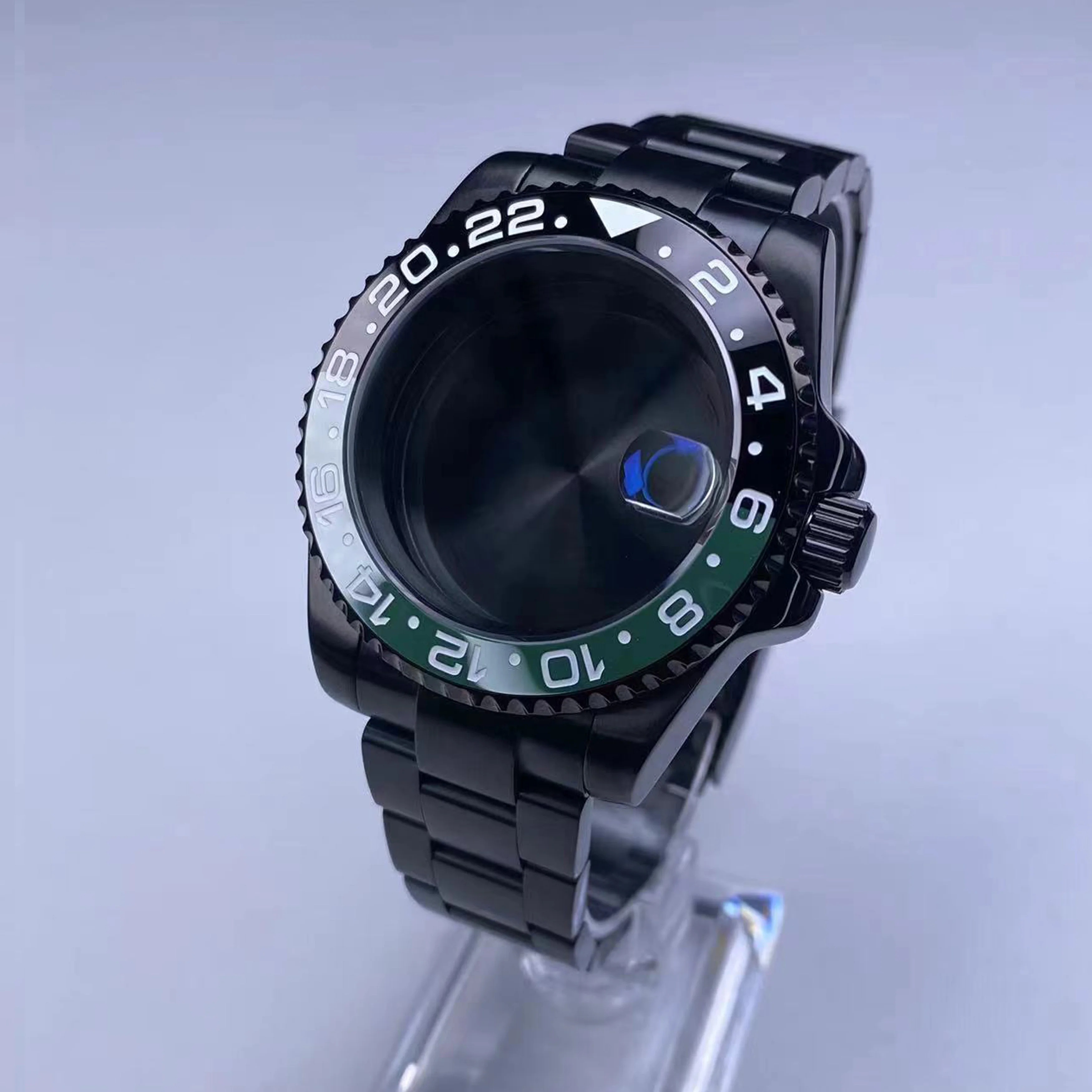 Premium 40mm Black Watch Case with Sapphire Glass and 120-Click Bezel