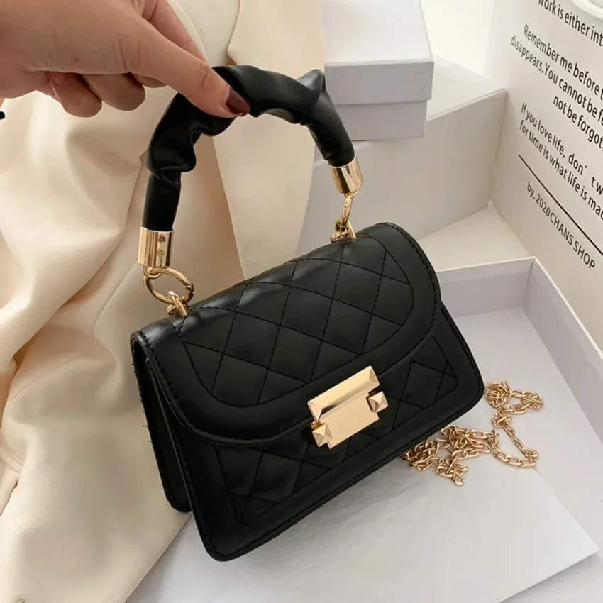 

Women's PU Leather Shoulder Bags Small Messenger Designer Fashion Chain Rhomboid Crossbody Bag Simple Square Bag High Quality