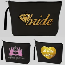 

2022 New Multifunctional Makeup Bags Travel Woman Storage Canvas Zipper Coin Purse Strap Cosmetic Bag Bride Print Wedding Gifts