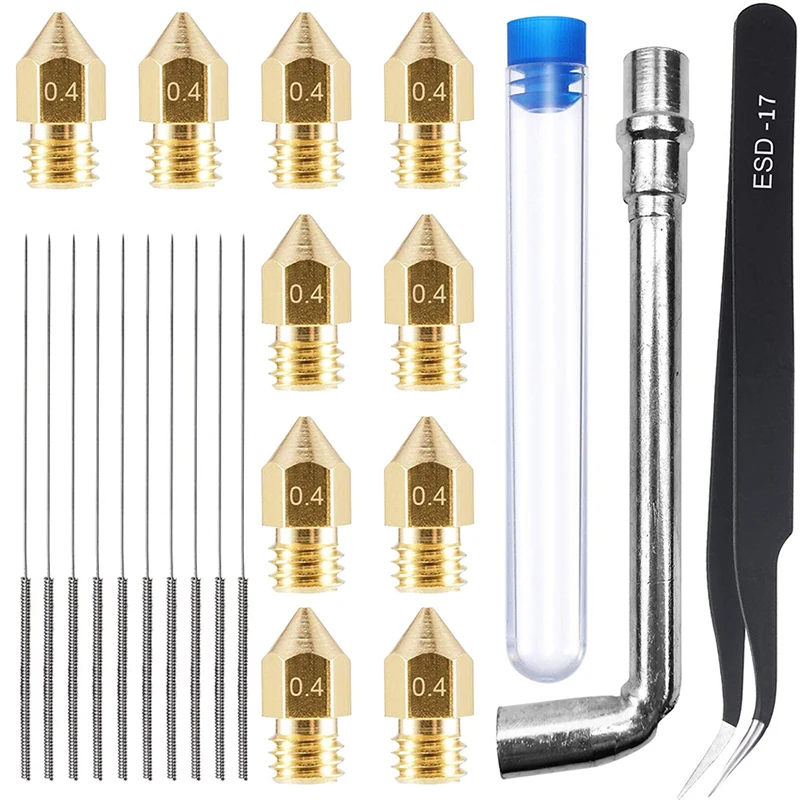 3D Printer Nozzles Cleaning Tool, 0.4mm Extruders Brass Nozzles, 0.35mm Stainless Steel Needles, Tweezers, 3D Printer Accessorie 100pcs stainless steel nozzle cleaning needles tool 0 15mm 0 2mm 0 25mm 0 3mm 0 35mm 0 4mm drill for v6 nozzle 3d printers parts