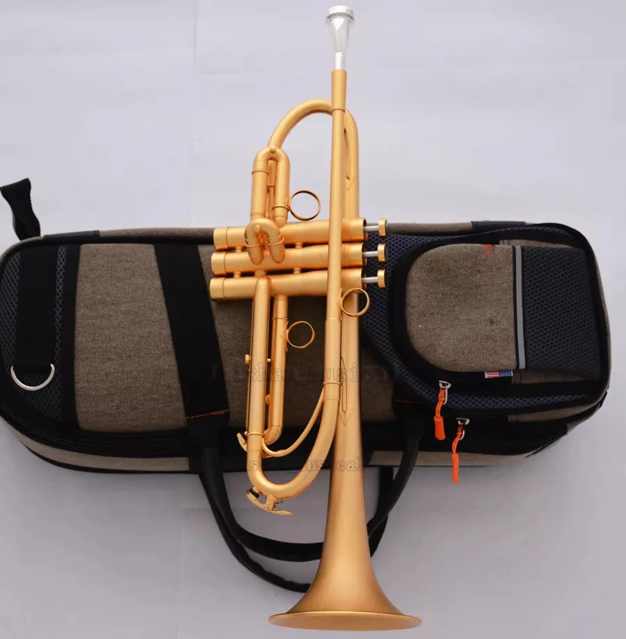 Professional Satin Gold Bb Trumpet Horn Monel Piston Pro. Case