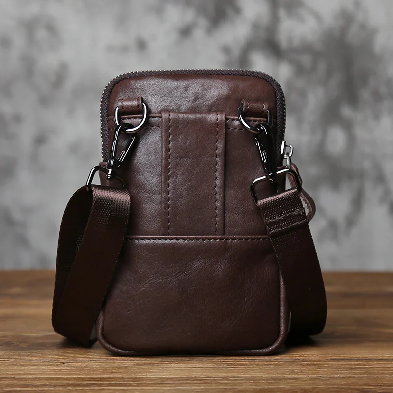 NZPJ Leder männer Taille Tasche Top Schicht Rindsleder Casual Handy Tasche Tragen Gürtel Vertikale Schulter Messenger Handy tasche – Detail 17