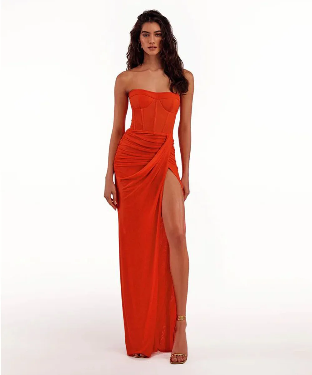 

2023 New Summer Women Sexy Strapless Maxi Off Shoulder Red Fashion Wedding Bodycon Mermaid Elegant Evening Party Celebrate Dress
