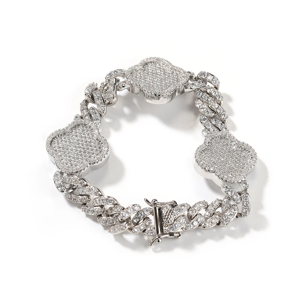 UWIN 9mm Cuban Link Bracelet with Cubic Zirconia Four-Leaf-Clover Luxury Bracelet Fashion Jewelry for Mothers' Day