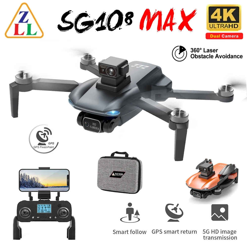 SG108 맥스 드론 장애물 회피 브러시리스 모터, 4K 전문 카메라, 5G GPS..