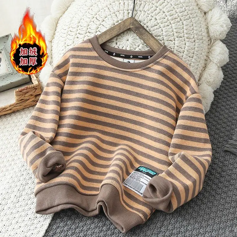 Kids Sweater Boys Fleece-lined sweater Stripe Thickening warm Bottoming shirt Long-sleeved top