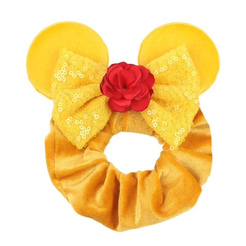 Disney Pirate Amusement Park Mouse Ears Hair Scrunchies Hair Accessories Velvet Hairband Girls Sequins Bows Headbands Women Trip DIY Accessories