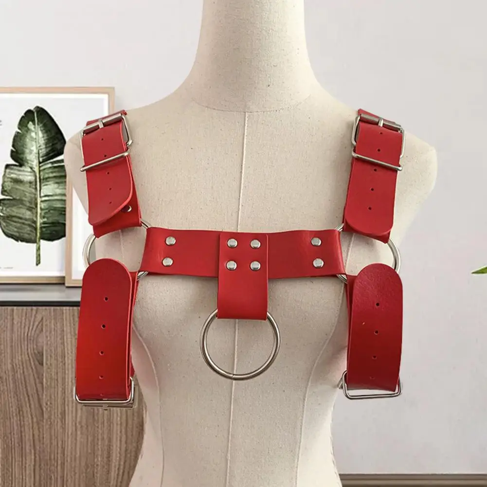 Men Back Strap Faux Leather Punk Style Rivet Decor Wide Fetish Gay Clothing Rave Body Bondage Cage Harness Sex Chest Strap