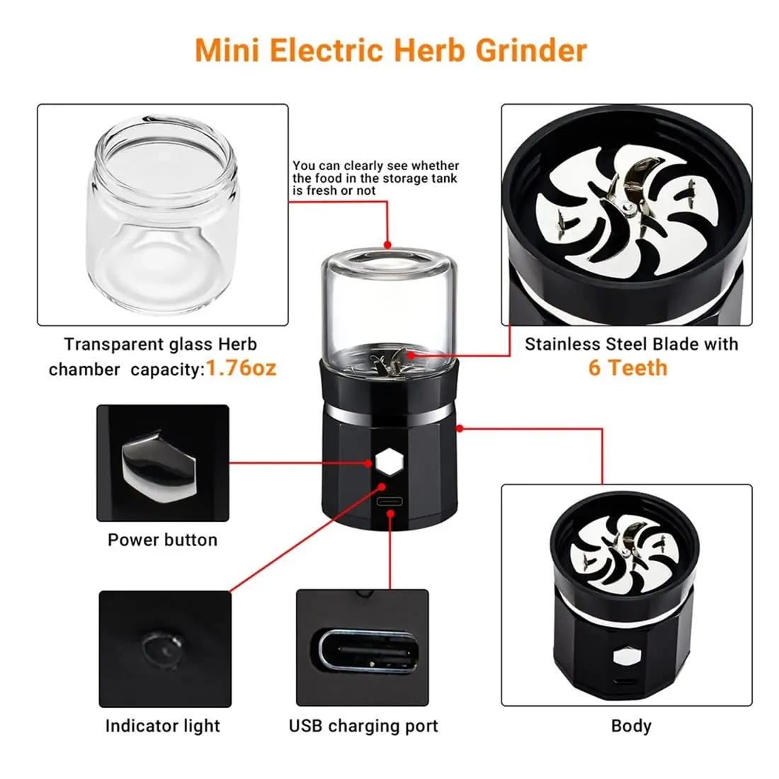 SMO Portable Electric Tobacco Grass Crusher for Smoking Dry Herb Grinder Machine with Intelligent Touch Prevention Smoke Crusher herb grinder smoking accessories tobacco smoking accessories tobacco grinder