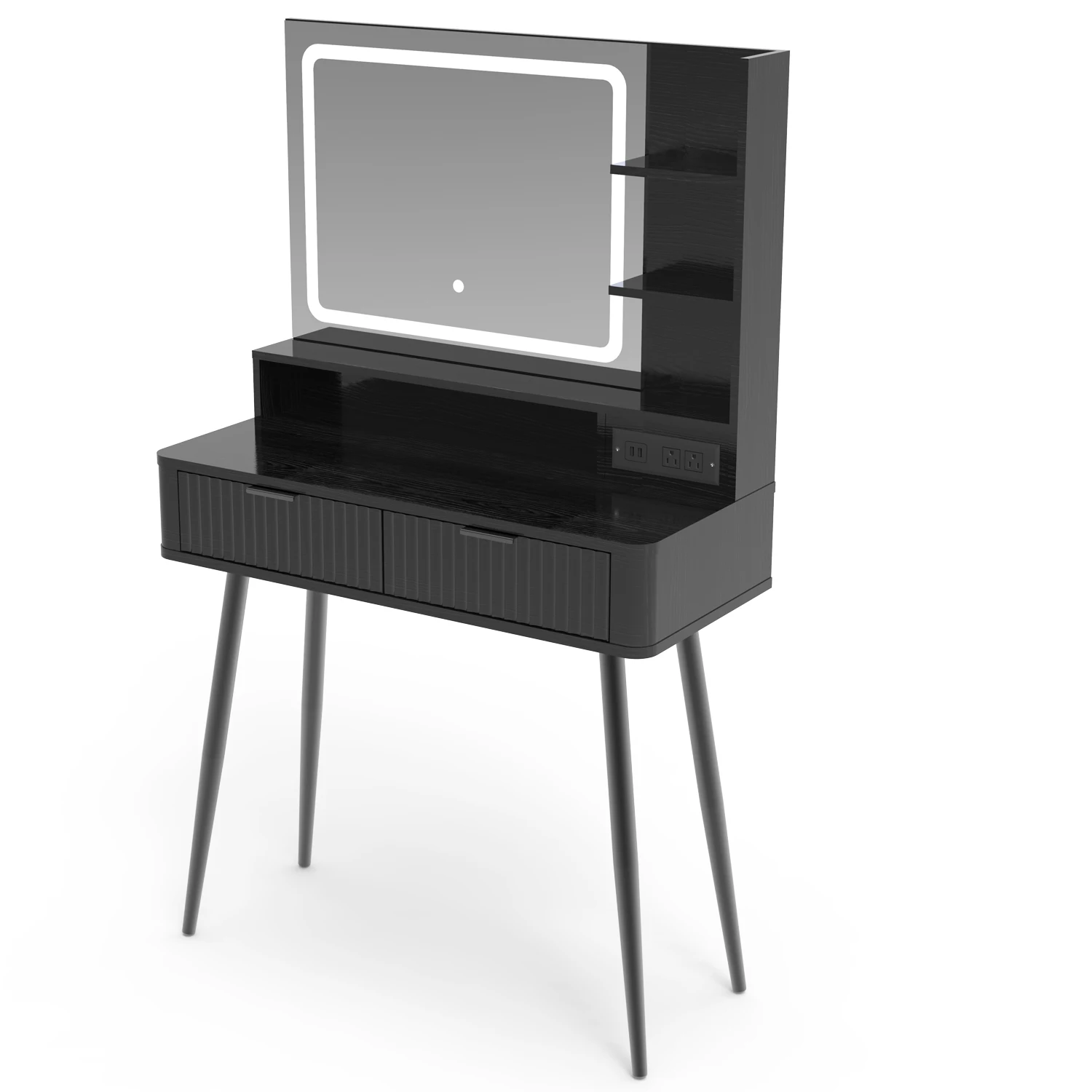 31.5" Makeup Vanity Desk with LED Mirror and Lights, Dressing Table Featuring 2 Drawers, 3 Color Lighting for Bedroom Organizati
