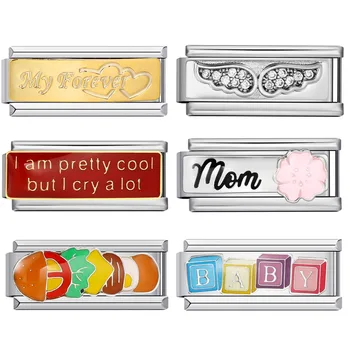 Fashion Stainless Steel Italian Charms Links Angel Wings Hamburger Heart Forever Mom Italian Jewelry Making Beads DIY Bracelets 1