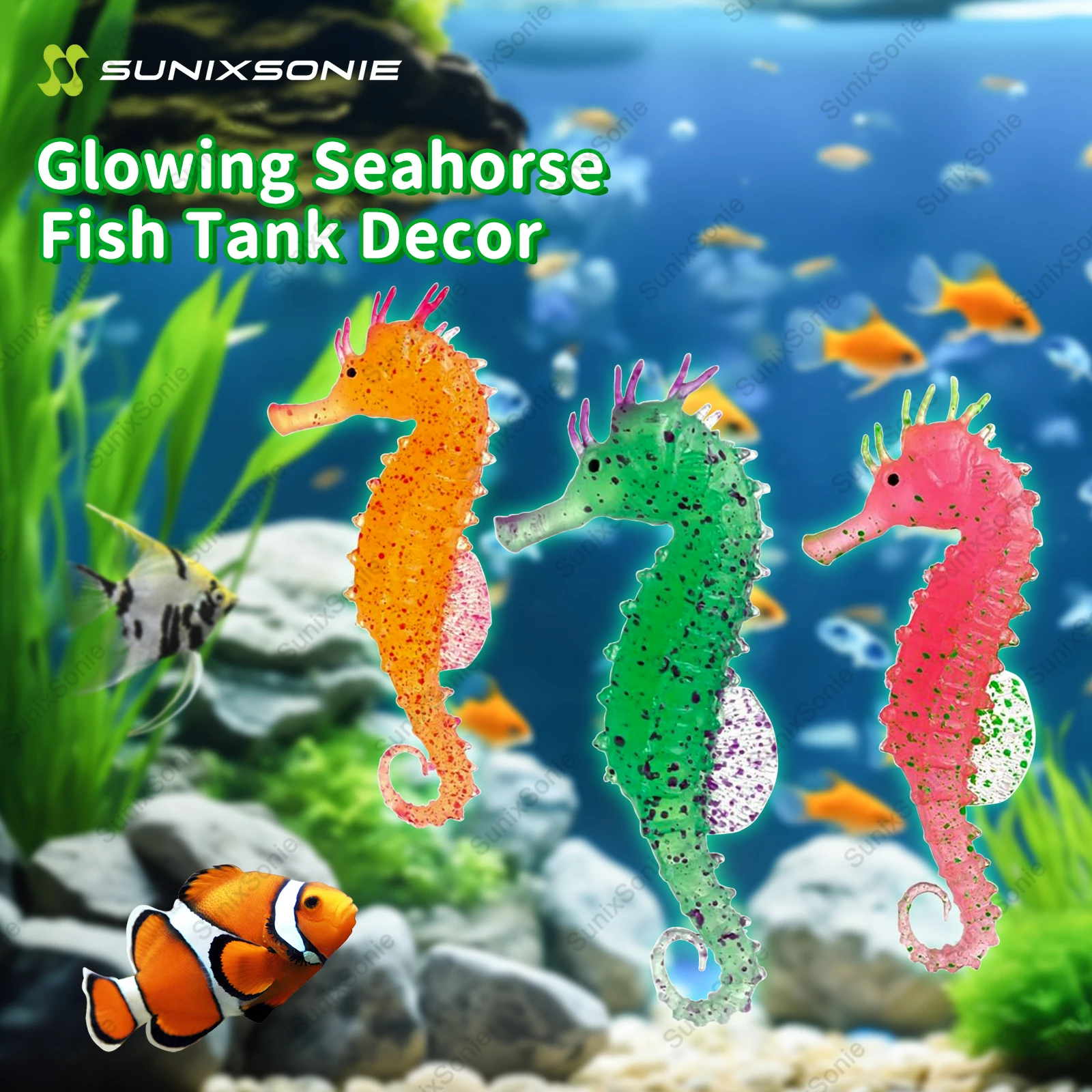 Simulation Seahorse Underwater Landscape Decor Artificial Swim Glow in Dark Seahorse Ornament Decoration for Aquarium Fish Tank