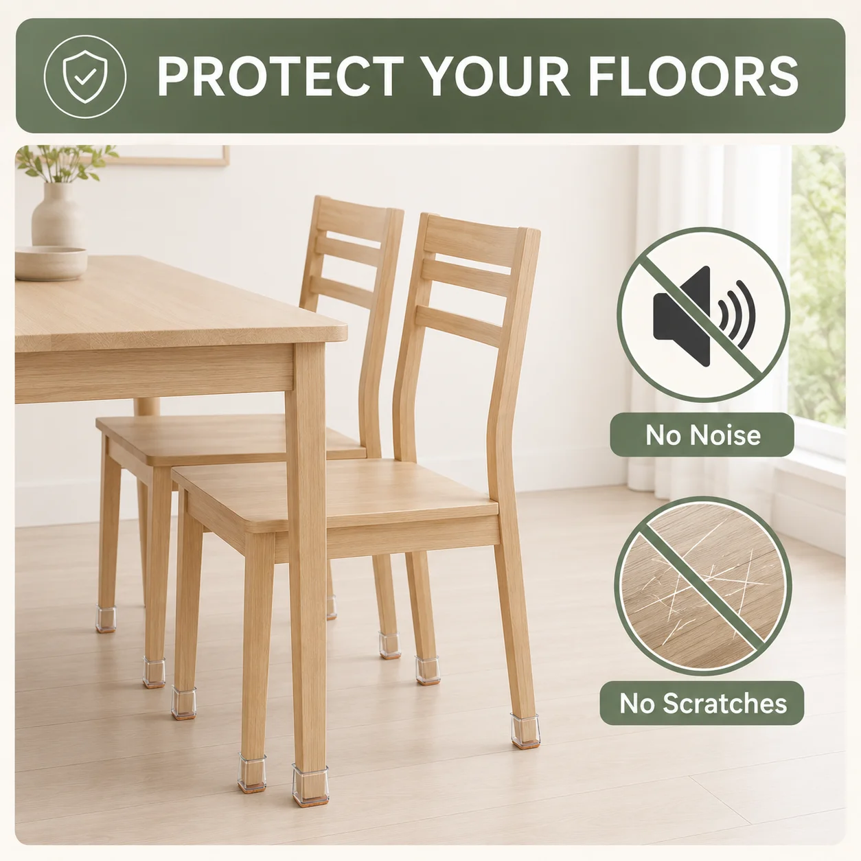 Clear Silicone Felt Floor Protectors – Square Chair Leg Caps (24-Pack) for Scratch-Free Hardwood Floors