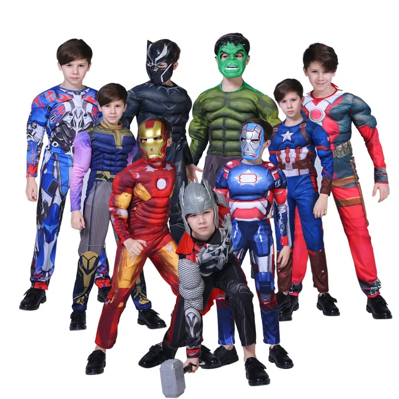 Bambini Supereroe Spider Man Muscle Costume Spiderman Captain America Iron Man Thor Hulk Costume Cosplay Muscle Body Tuta