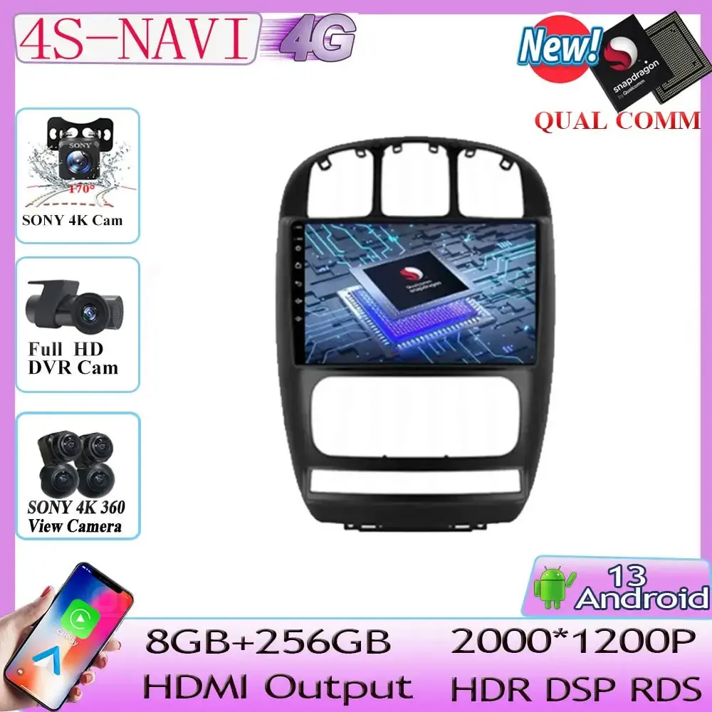 

Автомобильная магнитола Qualcomm Android 13 для Dodge Caravan 4 для Chrysler Grand Voyager RS 2000-2012, видеоплеер, мультимедийная навигация, dvd