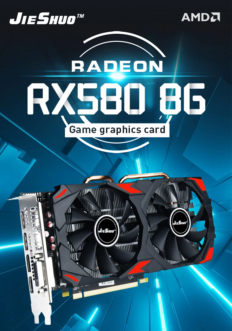 JIESHUO New 100% Original Radeon Video Card RX 580 8GB GDDR5 256Bit RX 580 Graphics Card 8GB For Mining best graphics card for pc