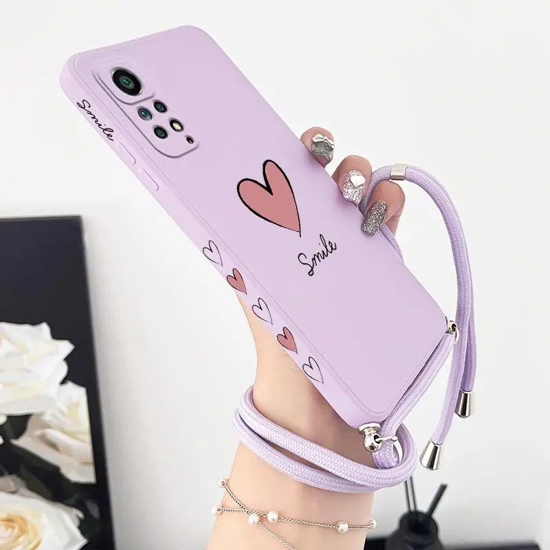Big Red Heart Crossbody Lanyard Silicone Phone Case Cover