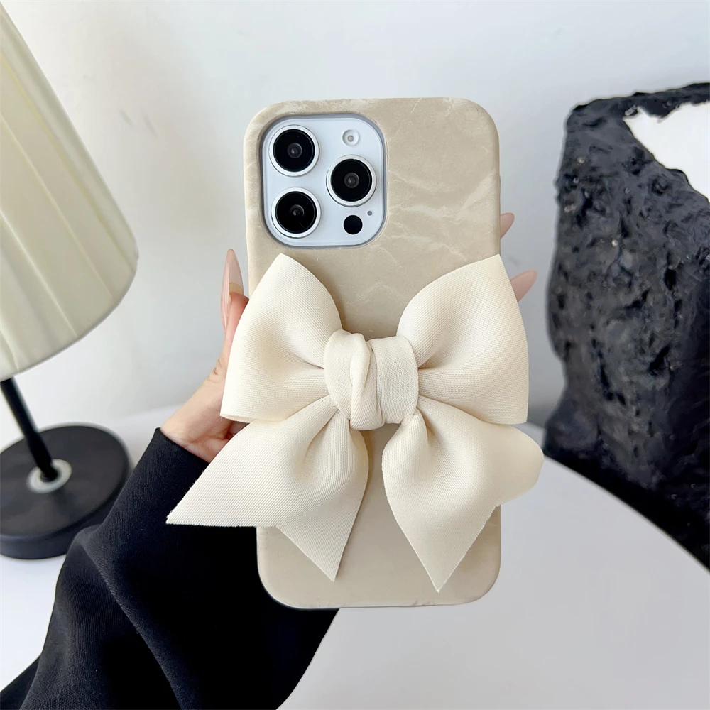 INS Luxury Silk Texture 3D Ribbon Case - Cute Solid Candy Color Cover