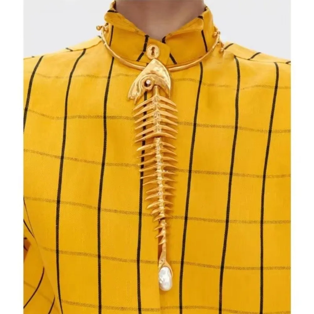 Novelty Design Alloy Big Fish Bone Pendant Exaggerated Choker Necklace Women Necklace Jewelry Accessories Gift